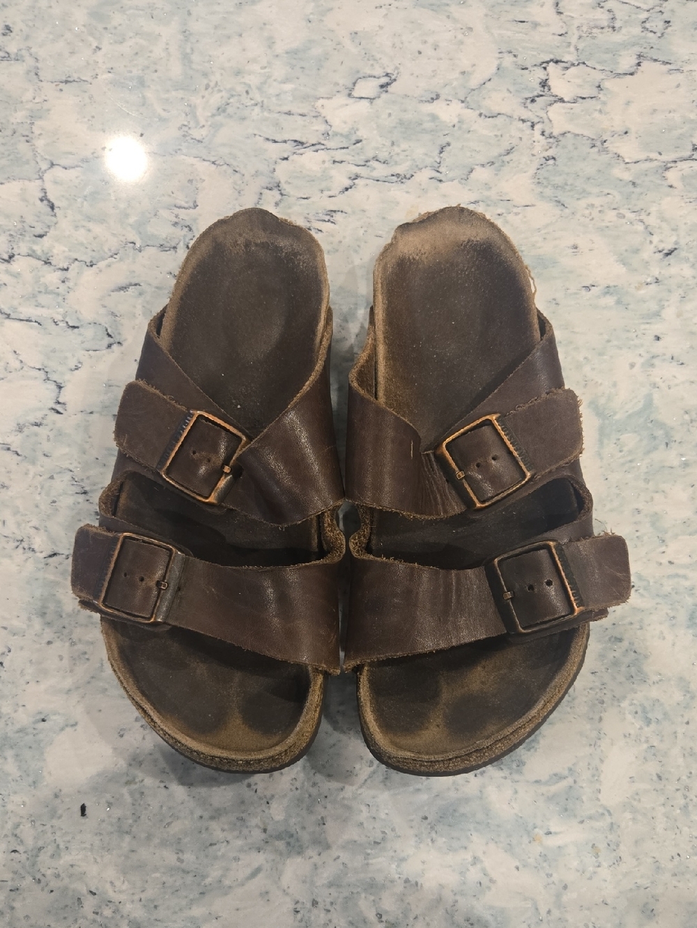 Birkenstock Size 39 Brown Leather Double-Buckle Slide Sandals